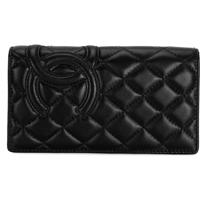 AAA Chanel Leather Bi-Fold Wallets A26717 Black CC Logo Black Online